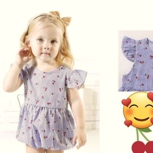 Navy Stripe Cherry Romper